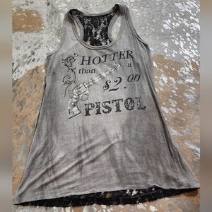 Source Unknown Gray Graphic Tank Top